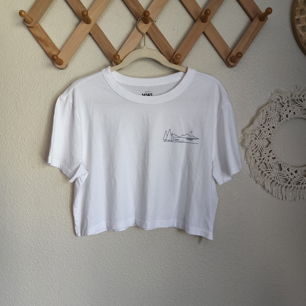 Madewell White Cropped Tee with Minimal Mountain Line Art - Picture 4 of 9